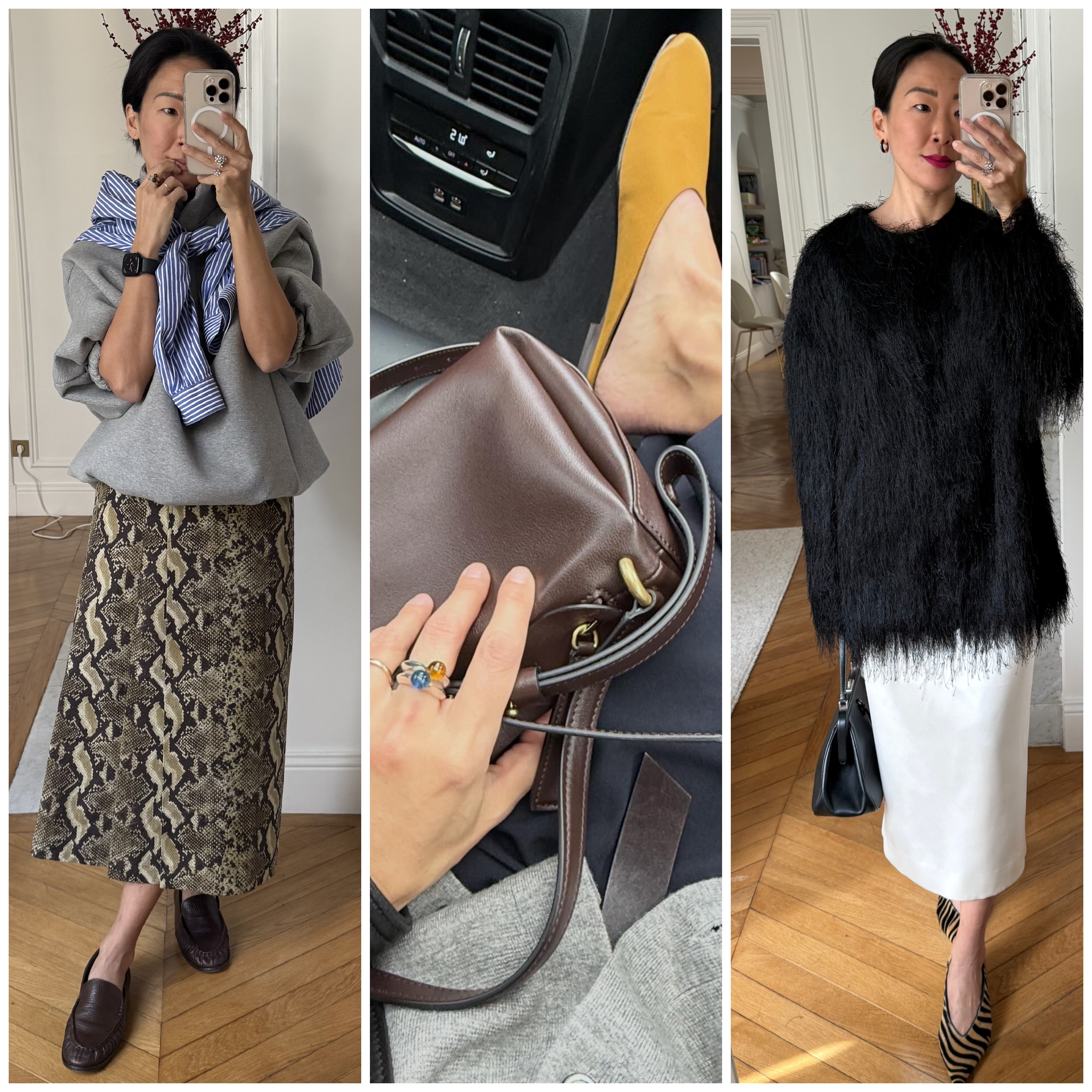 collage of Irene Kim wearing spring outfits 