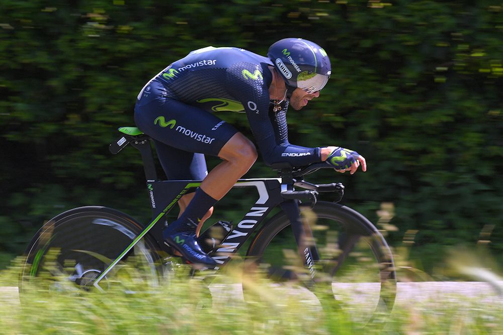 Alejandro Valverde finished third in the Dauphine time trial