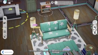 A screenshot of Project Rene, showing a green couch being tweaked using in-game menus