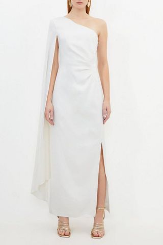 Karen Millen Tailored Satin Back Crepe Drape One Shoulder Maxi Dress