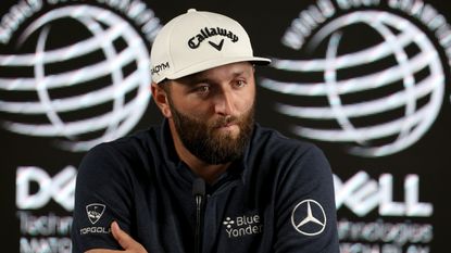 Jon Rahm talks to the media before the 2034 WGC-Match Play