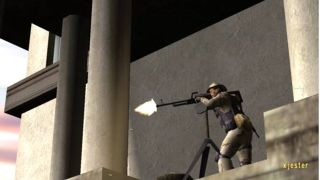 A sniper shooting a gun in the PS2 game SOCOM 2: US Navy Seals.