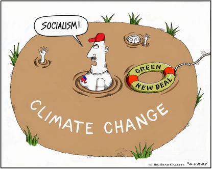 Political Cartoon U.S. Climate change green new deal quicksand