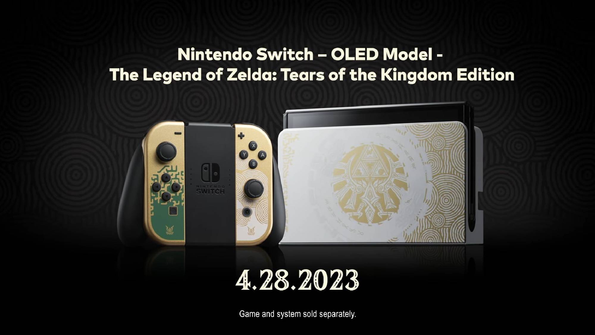 A promotional image of the Nintendo Switch OLED Zelda Tears of the Kingdom Edition