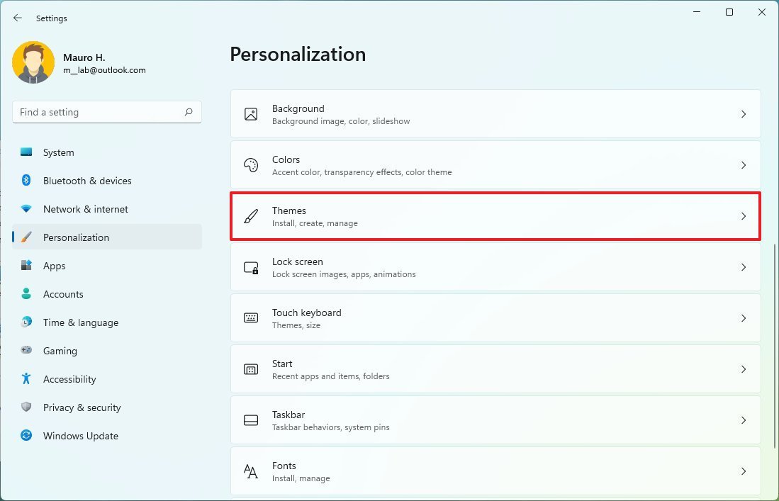 Open Themes settings