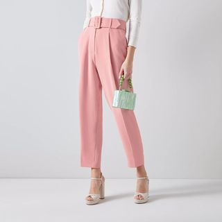 Tabitha Pink Crepe Tapered Cropped Trousers