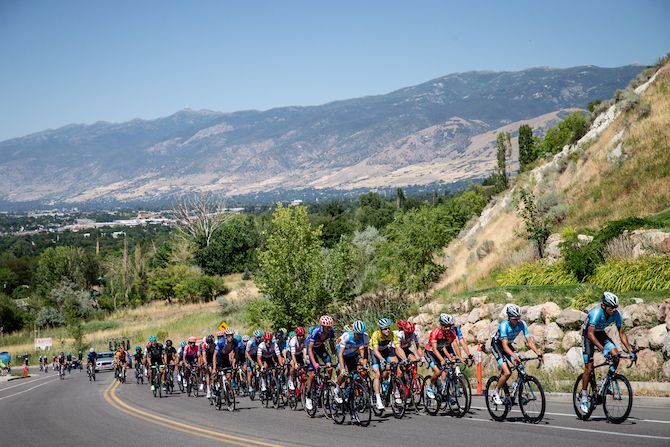 The peloton hits the climb close to the finish of stage 3 of the 2019 Tour of Utah