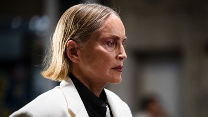 Sharon Stone walks the runway for Vetements Menswear S/S 2026-27 during Paris Fashion Week 2026