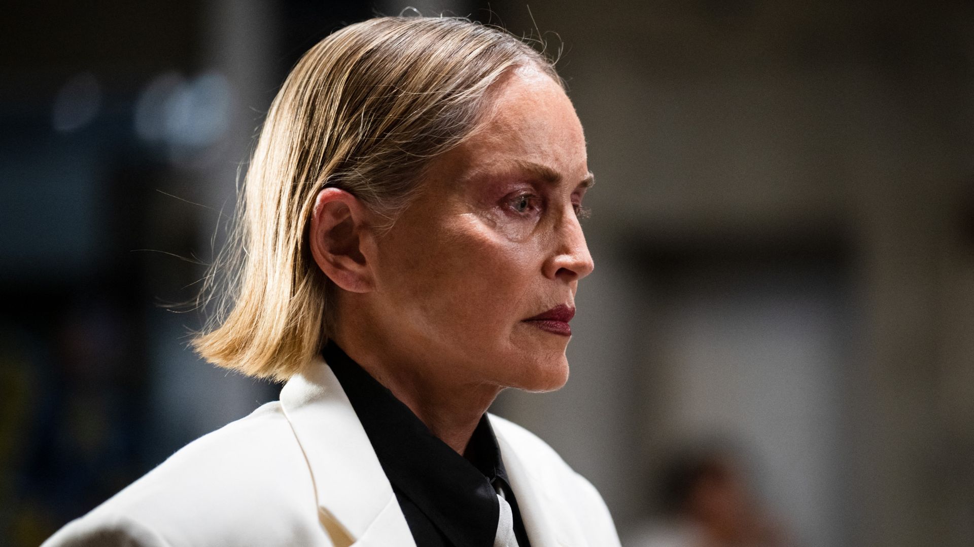 Sharon Stone walks the runway for Vetements Menswear S/S 2026-27 during Paris Fashion Week 2026 