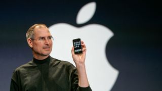 Steve Jobs unveiled the first iPhone on January 9, 2007 during a keynote at Apple&rsquo;s Macworld Conference in San Francisco, CA.
