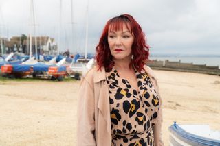 Hello Dolly! Windswept Frances Barber on the beach as Dolly Nolan in Whitstable Pearl season 2. 