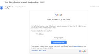 Google Takeout - email for compressed file