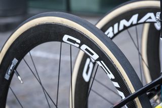 Lutsenko's Corima wheels shod with tubular tyres