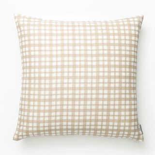 Square gingham pillow in beige and white