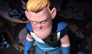 The Incredibles Buddy Pine looks up in anger