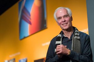 Former Los Angeles County District Attorney Gil Garcetti poses in his photo exhibition at the California Science Center capturing the journey of NASA’s last built-for-flight space shuttle external tank.