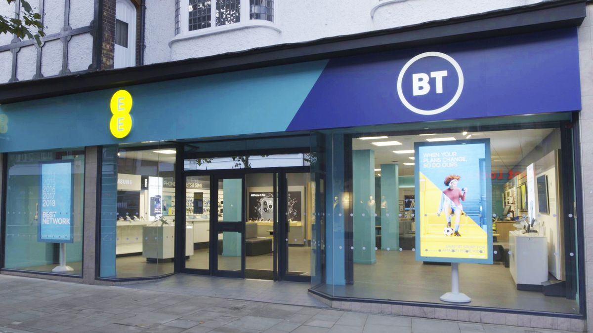 BT and EE storefronts next to each other on a high street