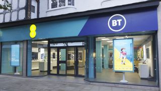 BT and EE storefronts next to each other on a high street