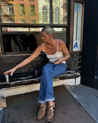 Fisherman sandals with jeans and tank top