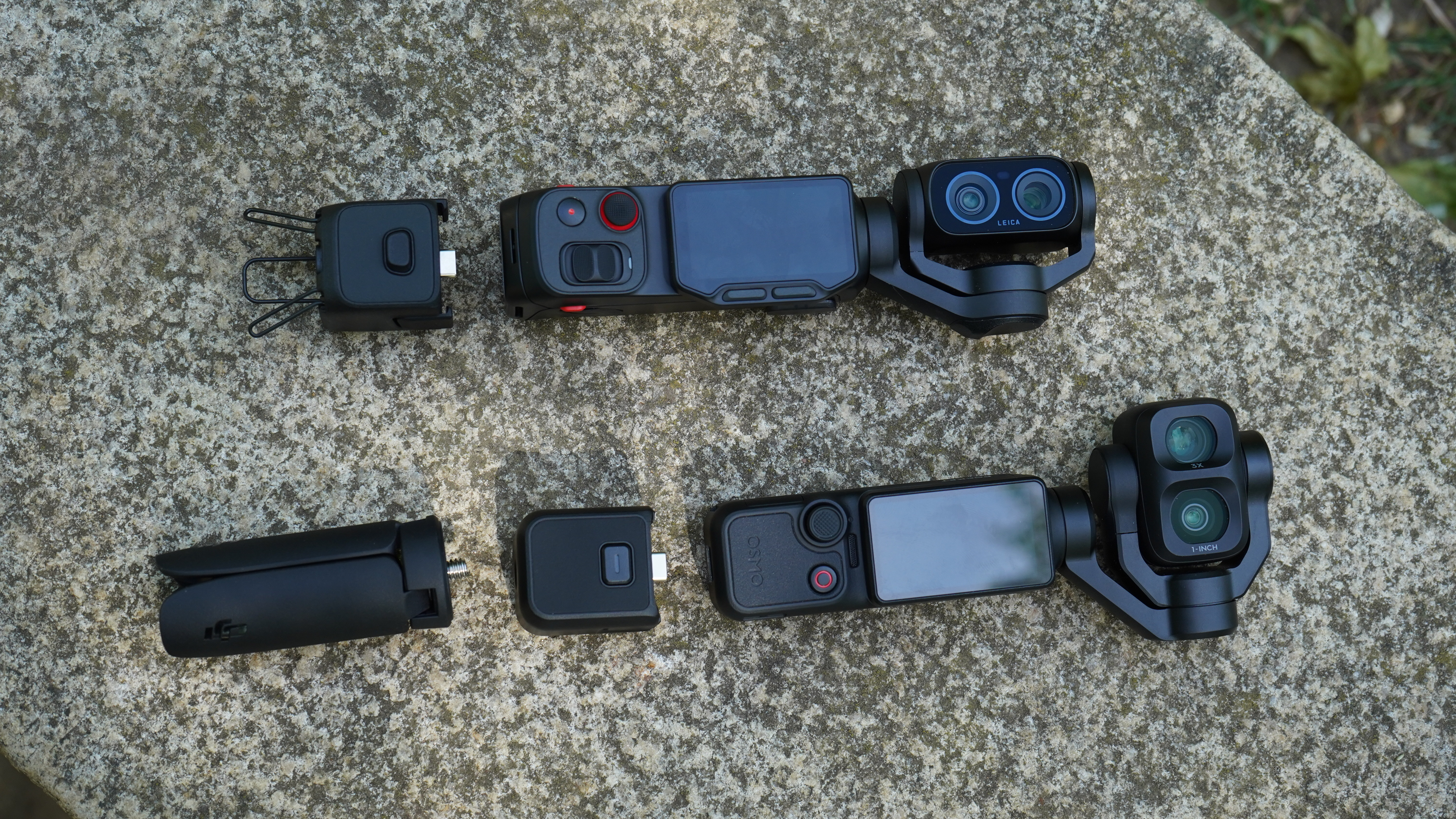 Insta360 Luna Ultra and DJI Osmo Pocket 4P with tripod adapters