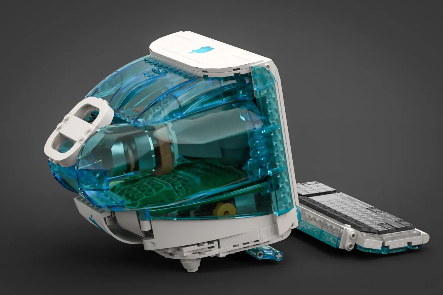 A render of a Lego Apple iMac G3