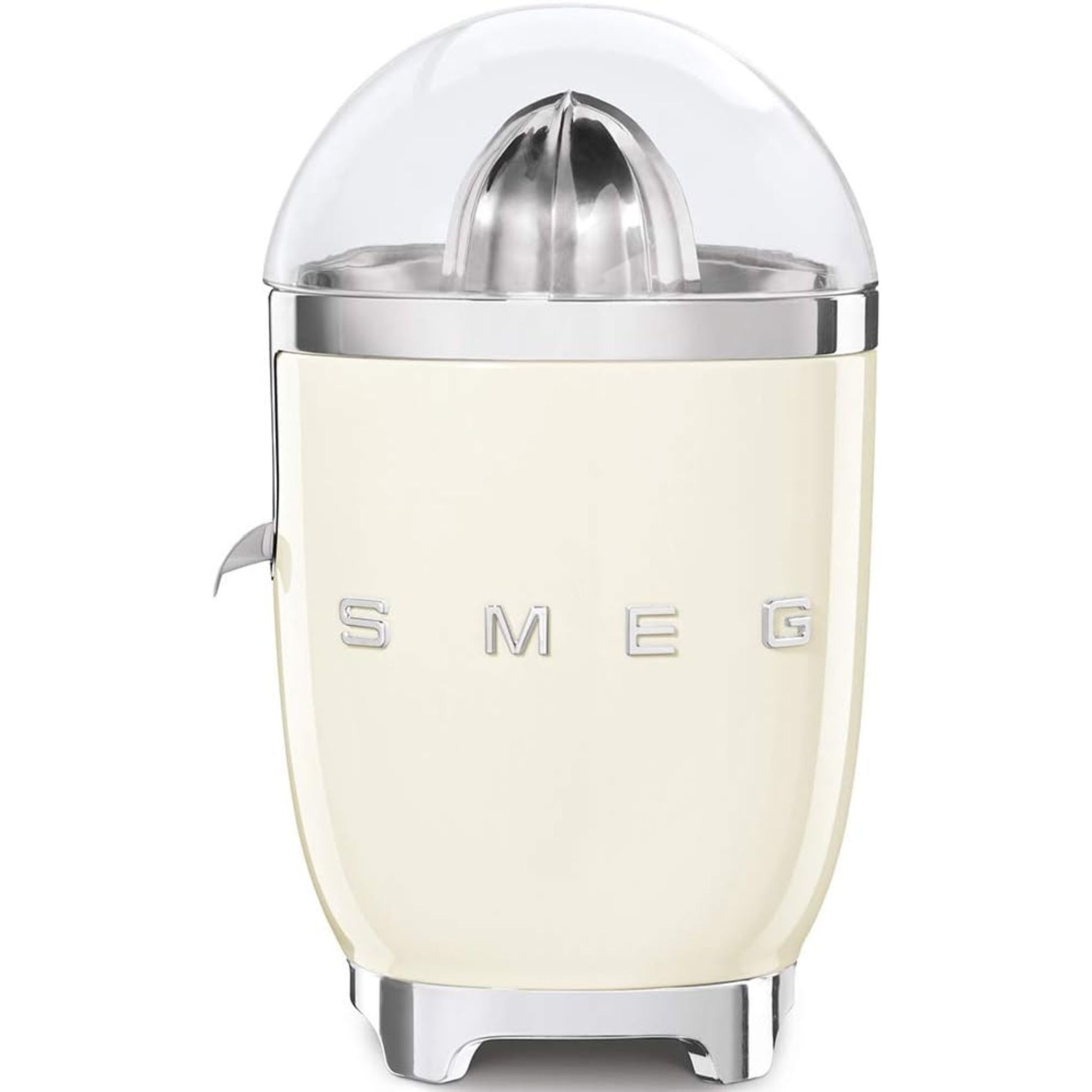 Smeg citrus juicer in cream, with silver accents