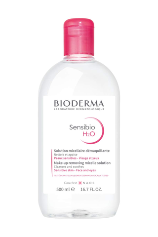 A bottle of Bioderma Micellar Water set against a white background.