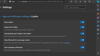 Copilot settings in Microsoft Edge