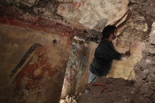 William Saturno excavates in a Mayan mural room.