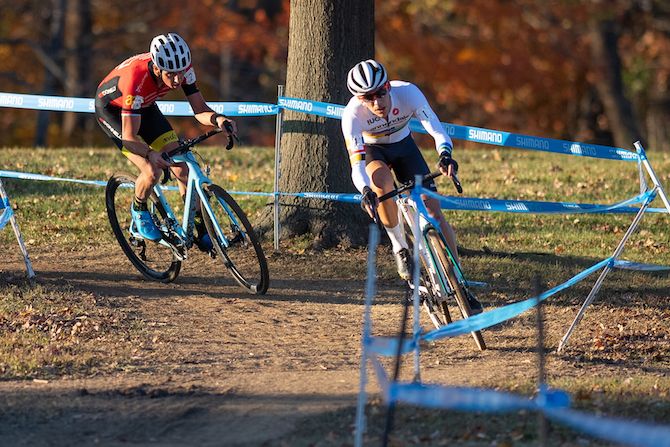 Curtis White and Gage Hecht battling it out on the final lap