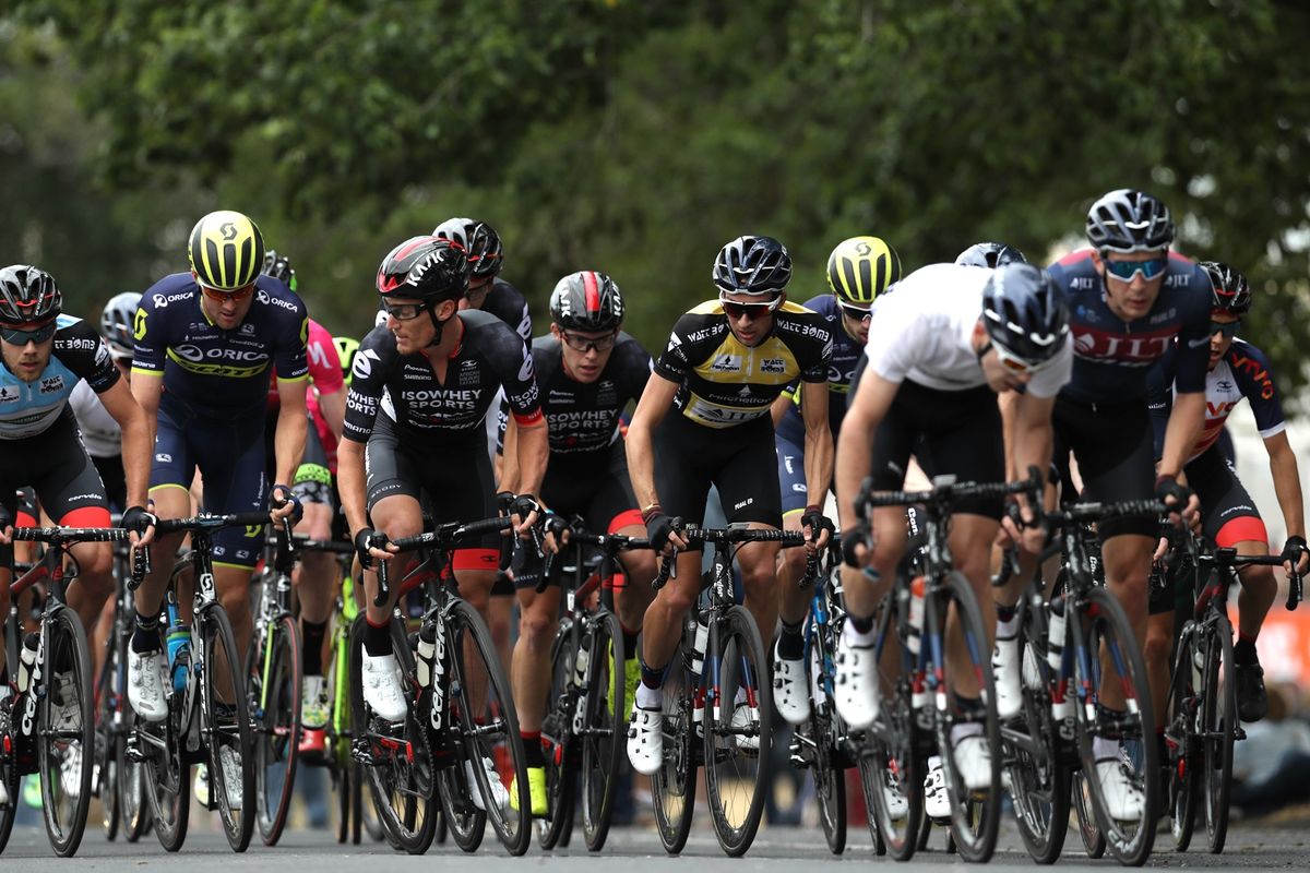Ian Bibby (JLT Condor), in yellow, sitting in