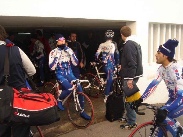 Pavel Brutt (Katusha) pulls on his neck warmer prior to a training ride in Calpe, Spain.