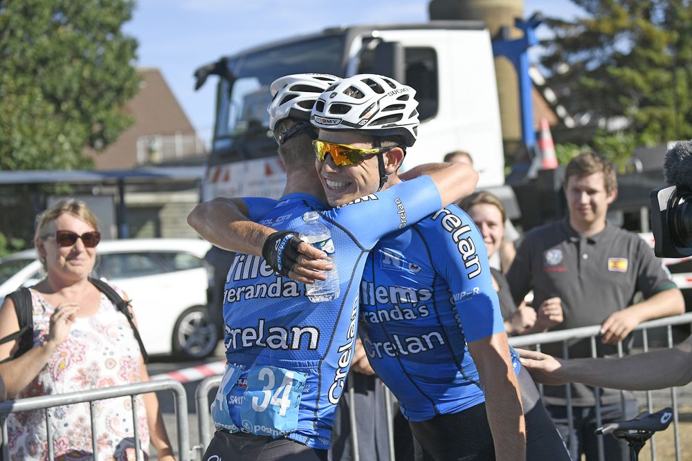 Wout Van Aert celebrates winning stage 2 at the Tour of Denmark