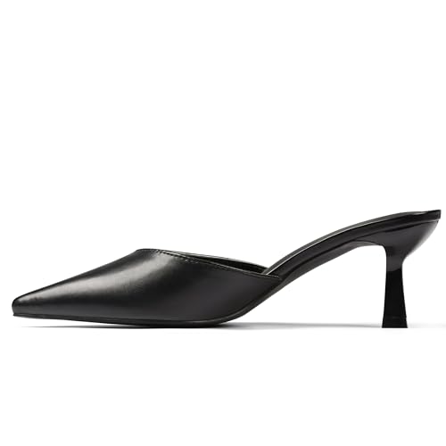 Vomira Black Kitten Heels for Women Closed Pointed Toe Stiletto Heels Black Mules for Women Slip on Slingback Heels Dress Party Wedding Heeled Sandals Women's Black Pumps Shoes