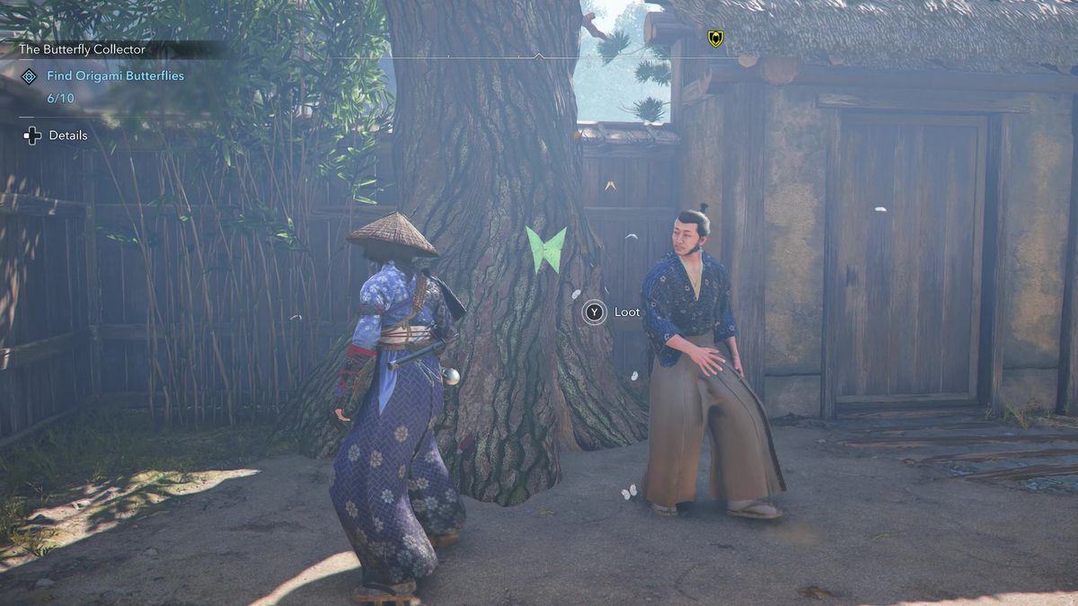 Assassin's Creed Shadows Butterfly Collector locations - The seventh butterfly on a tree in a garden.