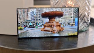 Samsung Galaxy S23 Ultra display showing fountain photo