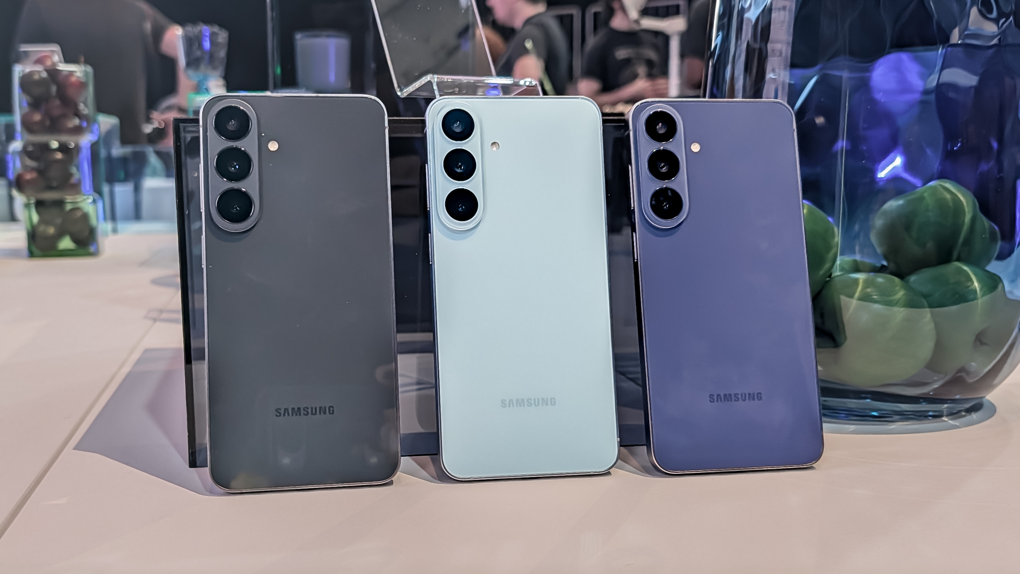 Samsung Galaxy S26 FE in three colors.