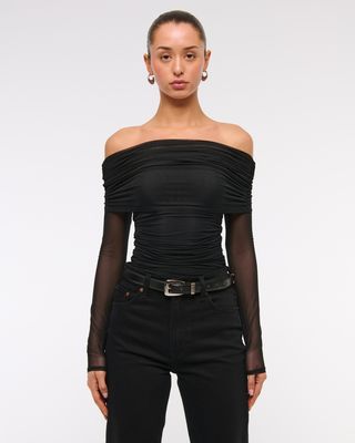 Long-Sleeve Mesh Foldover Bodysuit