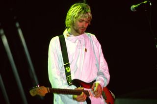 Kurt Cobain performs with Nirvana at the Reading Festival on August 30, 1992