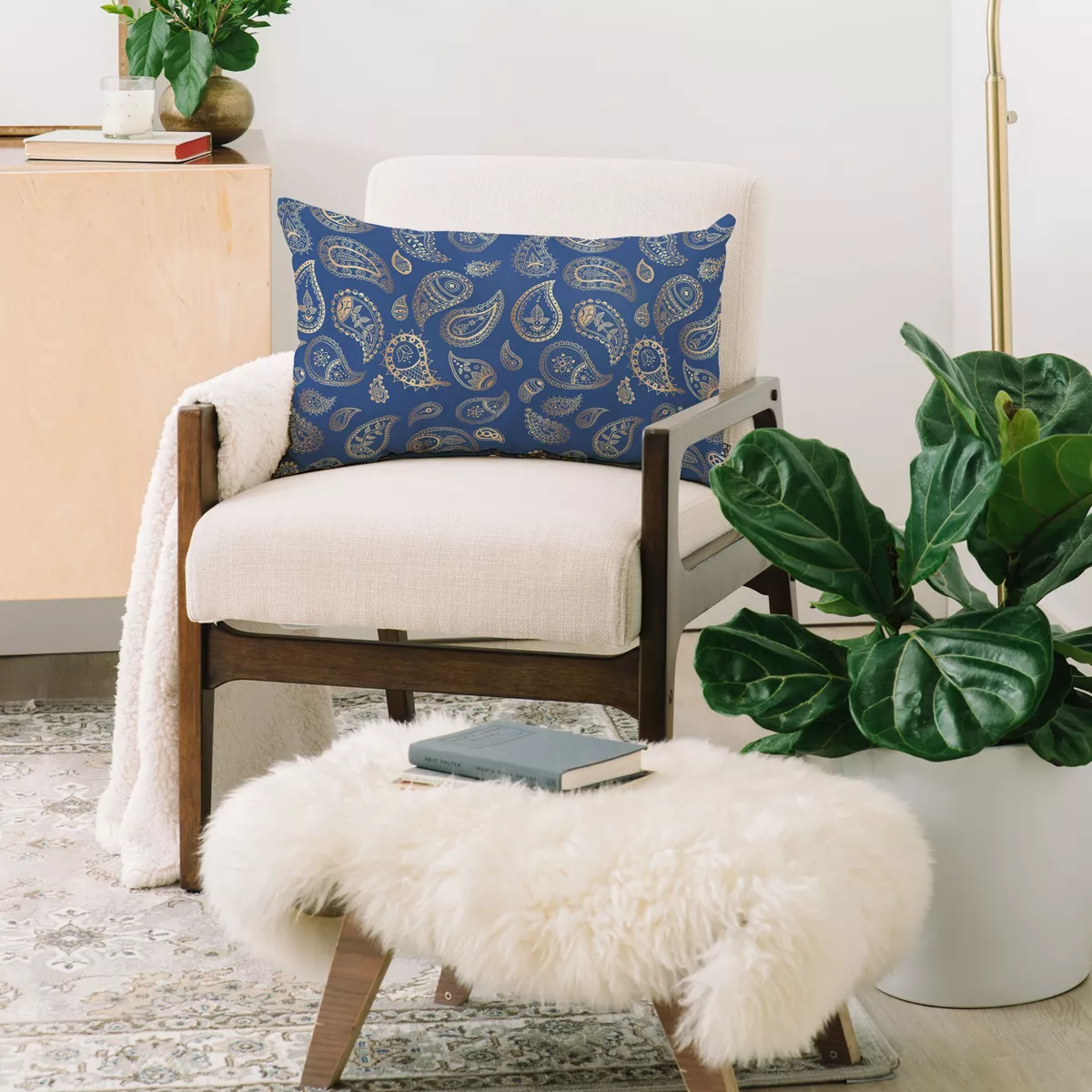 Cynthia Haller Classic Blue and Gold Paisley Oblong Throw Pillow - Society6