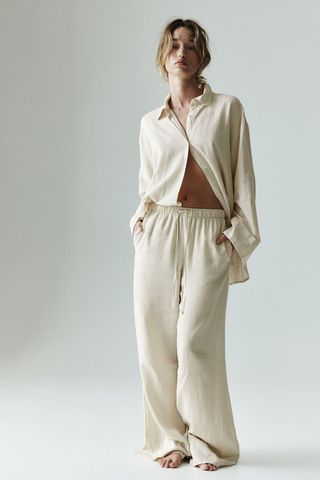 Wide Linen-Blend Trousers