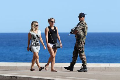 A French soldier patrols in Nice