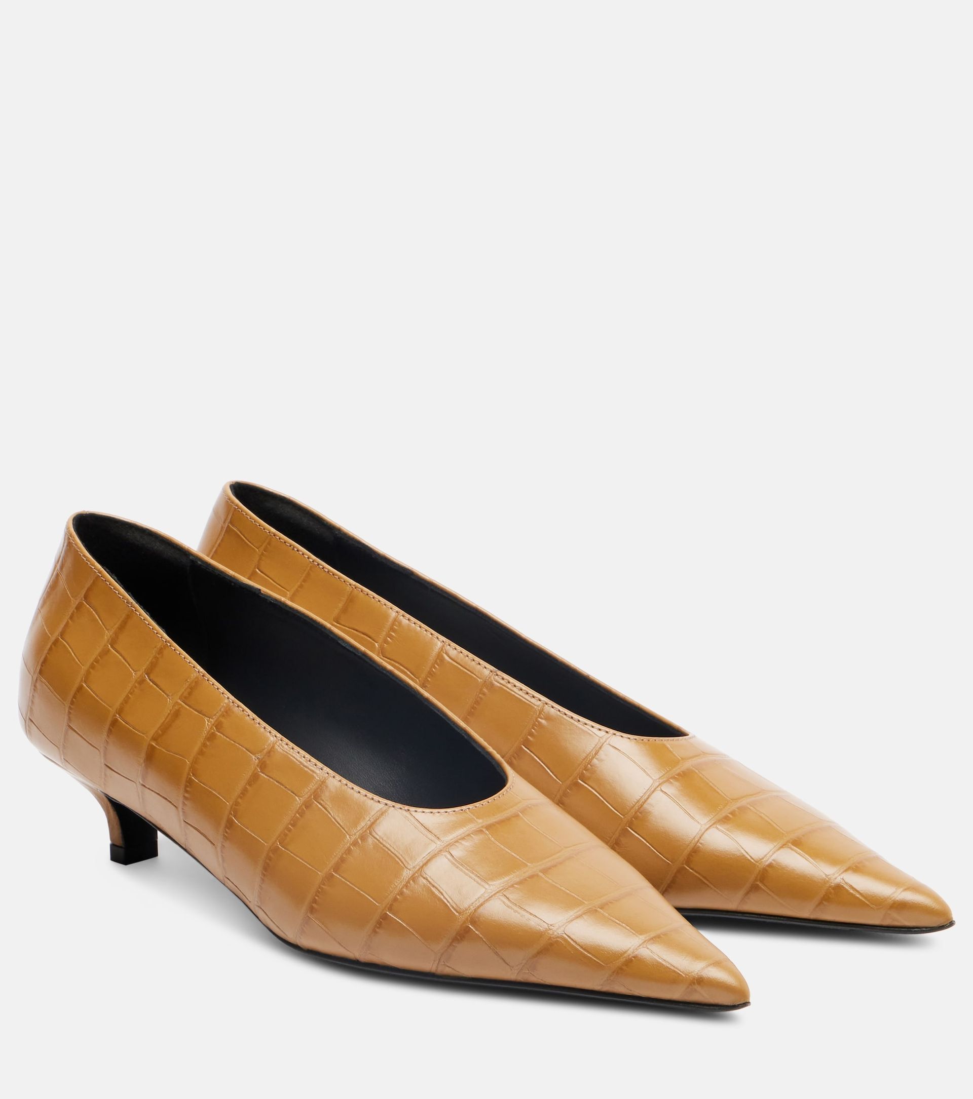 Toteme, 35 Croc-Effect Leather Pumps in Biscuit