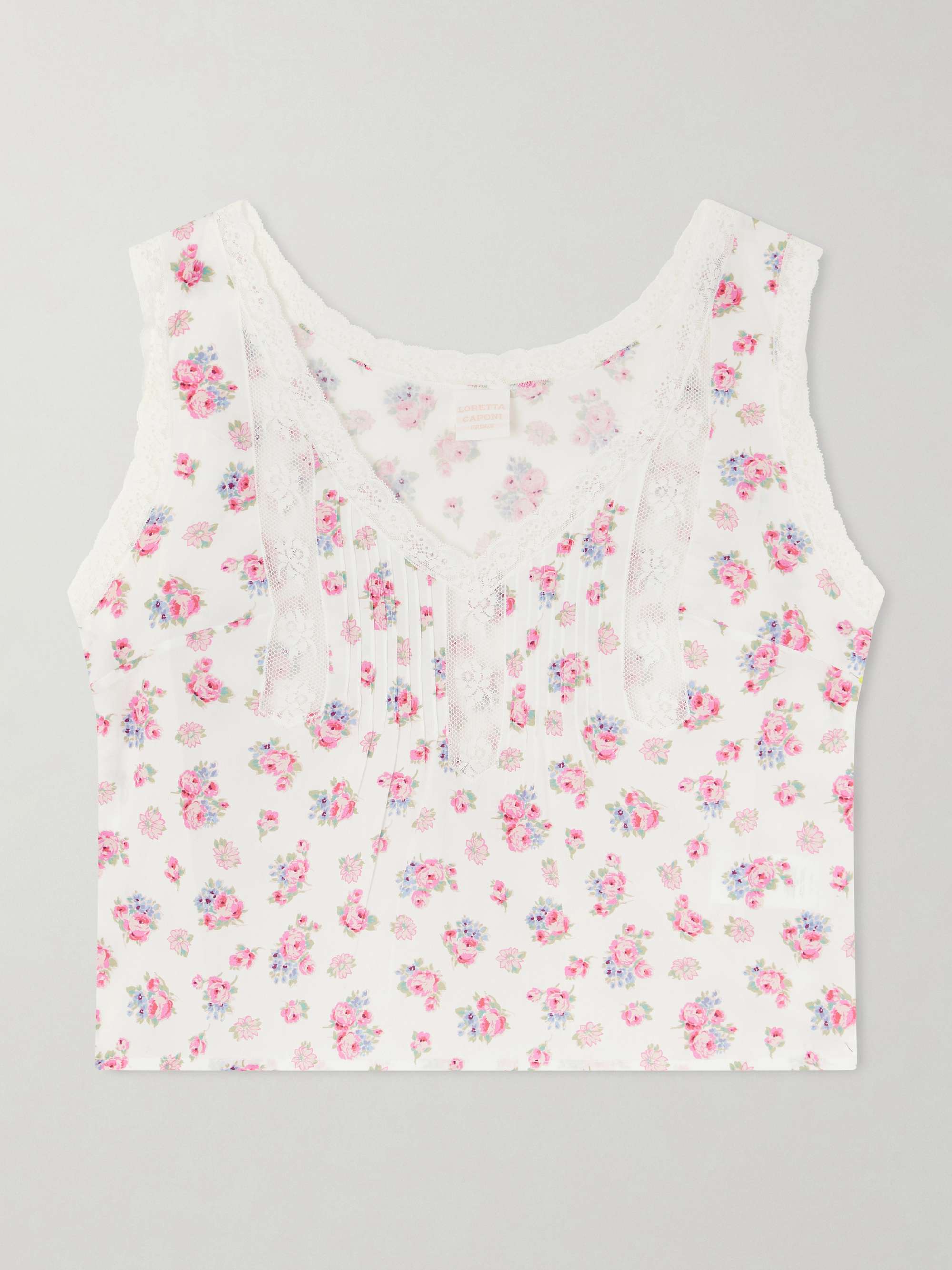Simona Lace-Trimmed Floral-Print Cotton Top