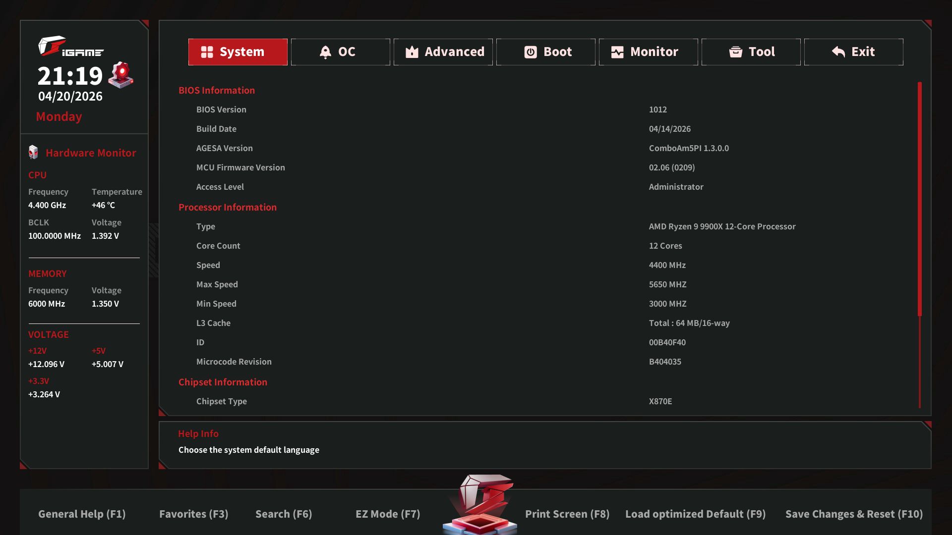 Colorful iGame X870E Vulcan OC - BIOS