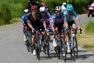 RAPOLANO TERME ITALY MAY 09 LR Matteo Trentin of Italy and Tudor Pro Cycling Team Kaden Groves of Australia and Team Alpecin Deceuninck Julian Alaphilippe of France and Team Soudal QuickStep and Filippo Fiorelli of Italy and Team VF Group Bardiani CSF Faizane compete during the 107th Giro dItalia 2024 Stage 6 a 180km stage from Viareggio to Rapolano terme 322m UCIWT on May 09 2024 in Rapolano terme Italy Photo by Tim de WaeleGetty Images