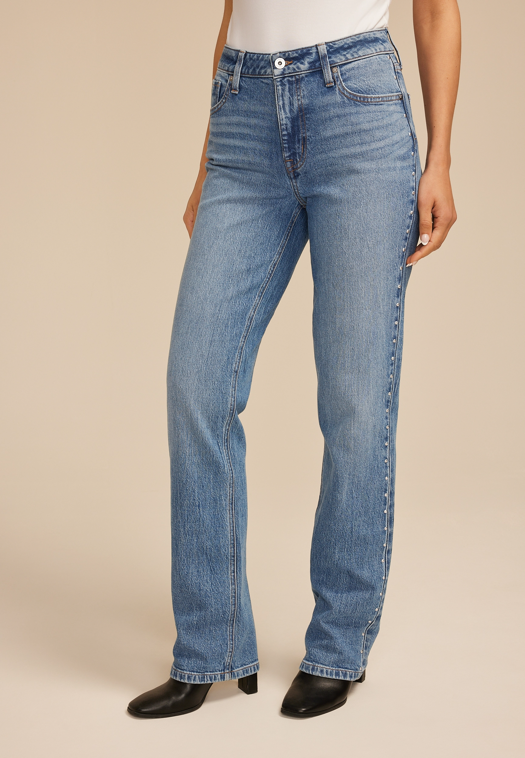 Edgely&amp;trade; High Rise Studded Relaxed Straight Jean