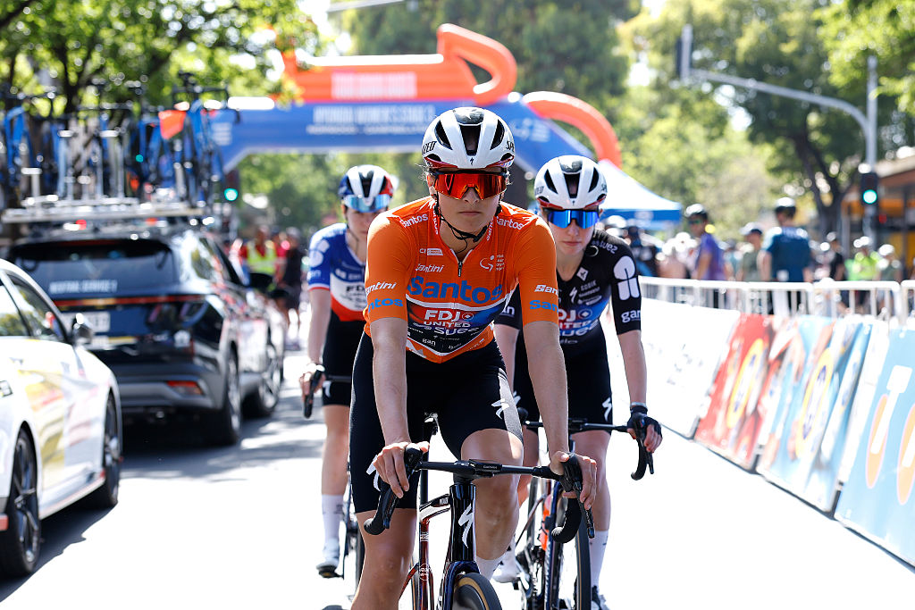 NORWOOD, AUSTRALIA - JANUARY 19: Ally Wollaston of New Zealand and Team FDJ United - SUEZ - Orange Santos Leader&amp;amp;apos;s Jersey prior to the 10th Santos Women&amp;amp;apos;s Tour Down Under 2026, Stage 3 a 126.5km stage from Norwood to Campbelltown / #UCIWWT / on January 19, 2026 in Norwood, Australia. (Photo by Con Chronis/Getty Images)