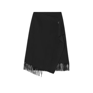 Fringed Wool Midi Wrap Skirt