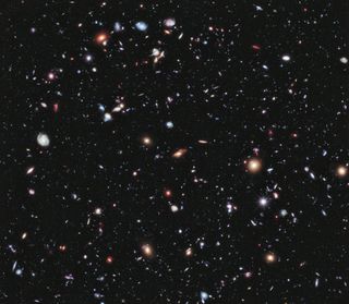 This Hubble extreme deep field image shows many galaxies outside the Milky Way. 